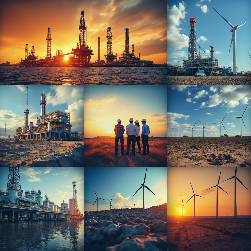 Collage de imágenes representando la actividad de Inversiones en Combustible Argentina, incluyendo Vaca Muerta y energías renovables